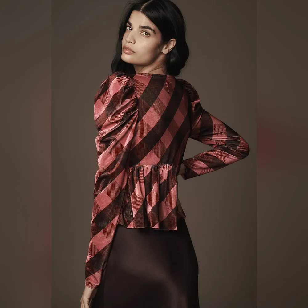 Anthropologie Maeve Velvet Babydoll Top In Pink Rose NWOT - Picture 2 of 4